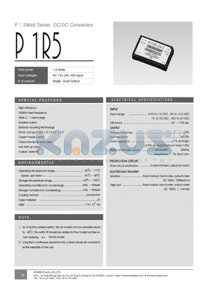 PS1R5 datasheet - 1.5Watt Series DC/DC Converters