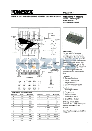 PS21563-PP datasheet - Intellimod Module Dual-In-Line Intelligent Power Module 10 Amperes/600 Volts