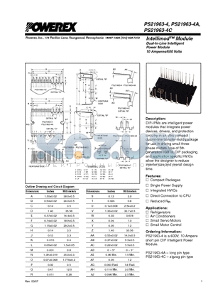 PS21963-4 datasheet - Intellimod Module Dual-In-Line Intelligent Power Module 10 Amperes/600 Volts