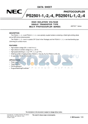 PS2501-2 datasheet - HIGH ISOLATION VOLTAGE SINGLE TRANSISTOR TYPE MULTI PHOTOCOUPLER SERIES