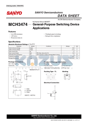 MCH3474_12 datasheet - General-Purpose Switching Device Applications