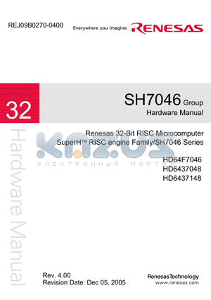 HD6437148 datasheet - Renesas 32-Bit RISC Microcomputer SuperH RISC engine Family/SH7046 Series