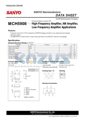 MCH5908G-TL-E datasheet - High-Frequency Amplifi er, AM Amplifier, Low-Frequency Amplifier Applications