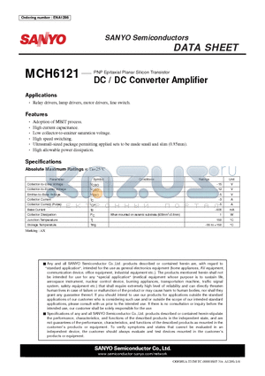 MCH6121 datasheet - PNP Epitaxial Planar Silicon Transistor DC / DC Converter Amplifi er
