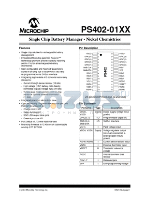 PS402-01XX datasheet - Single Chip Battery Manager - Nickel Chemistries