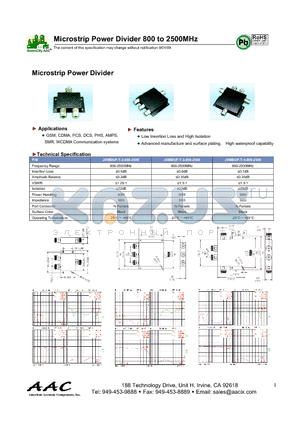 JXMBGF-T-2-800-2500 datasheet - Microstrip Power Divider 800 to 2500MHz