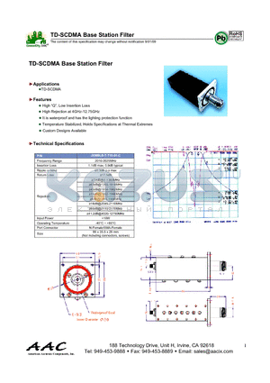 JXMBLB-T-T15-01-C datasheet - TD-SCDMA Base Station Filter