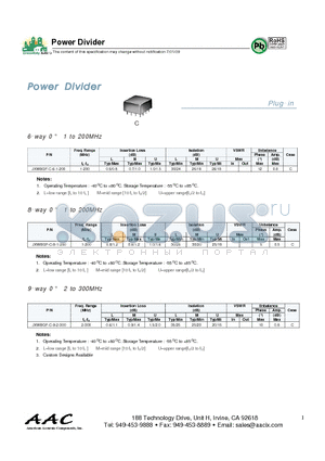 JXWBGF-C-8-1-200 datasheet - Power Divider
