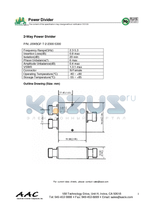 JXWBGF-T-2-2300-5300 datasheet - 2-Way Power Divider