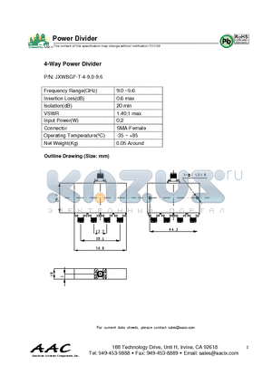 JXWBGF-T-4-9.0-9.6 datasheet - 4-Way Power Divider