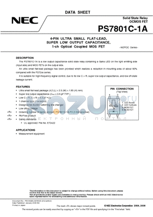 PS7801C-1A-F3 datasheet - 4-PIN ULTRA SMALL FLAT-LEAD, SUPER LOW OUTPUT CAPACITANCE, 1-ch Optical Coupled MOS FET