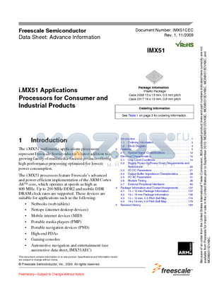 MCIMX515DVK8C datasheet - i.MX51 Applications Processors for Consumer and Industrial Products