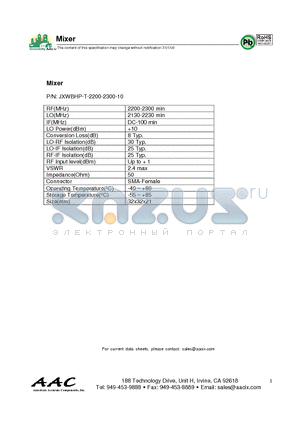 JXWBHP-T-2200-2300-10 datasheet - Mixer