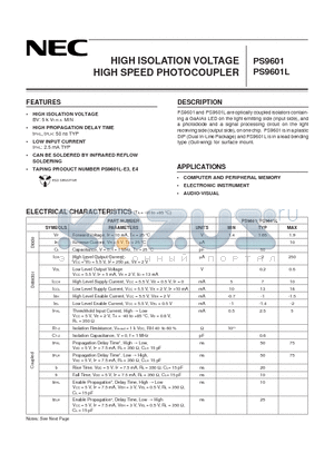 PS9601_01 datasheet - HIGH ISOLATION VOLTAGE HIGH SPEED PHOTOCOUPLER