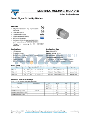 MCL101B datasheet - Small Signal Schottky Diodes