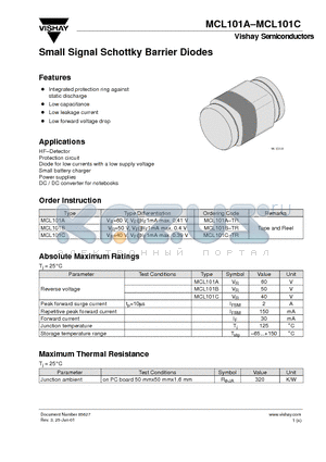 MCL101C-TR datasheet - Small Signal Schottky Barrier Diodes