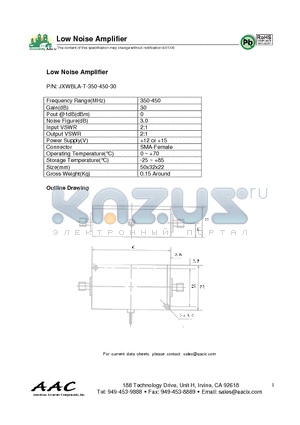 JXWBLA-T-350-450-30 datasheet - Low Noise Amplifier