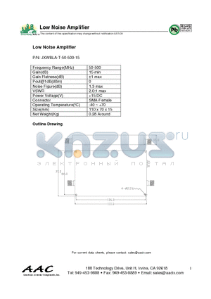 JXWBLA-T-50-500-15 datasheet - Low Noise Amplifier