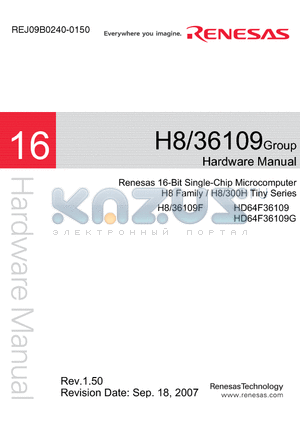 HD64F36109G datasheet - Renesas 16-Bit Single-Chip Microcomputer H8 Family / H8/300H Tiny Series
