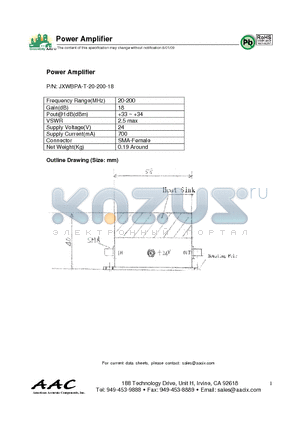 JXWBPA-T-20-200-18 datasheet - Power Amplifier