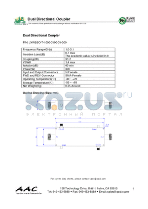 JXWBSO-T-1000-3100-31-300 datasheet - Dual Directional Coupler