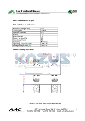 JXWBSO-T-2000-8000-30 datasheet - Dual Directional Coupler