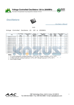 JXWBVCO-S-1300-1600 datasheet - Voltage Controlled Oscillators 120 to 2000MHz