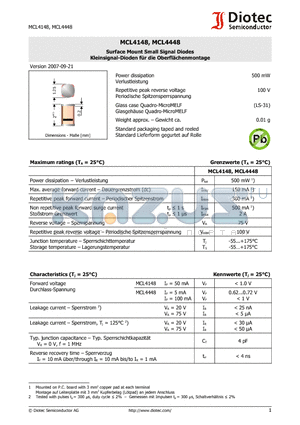 MCL4148 datasheet - Surface Mount Small Signal Diodes