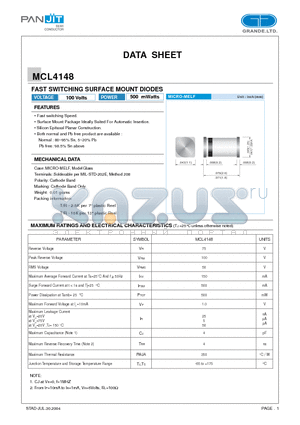 MCL4148 datasheet - FAST SWITCHING SURFACE MOUNT DIODES