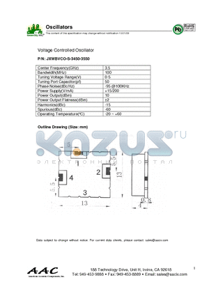 JXWBVCO-S-3450-3550 datasheet - Voltage Controlled Oscillator