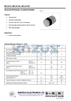 MCL914 datasheet - SILICON EPITAXIAL PLANAR DIODES