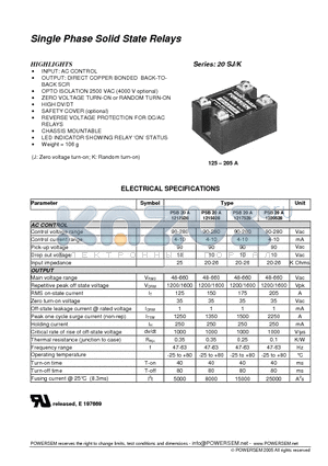 PSB20A1212528 datasheet - Single Phase Solid State Relays