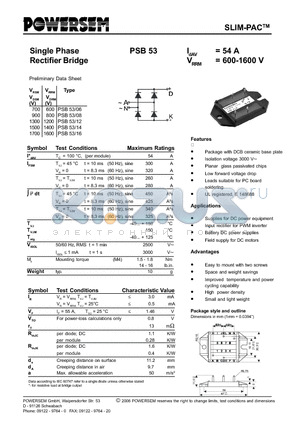 PSB53 datasheet - Single Phase Rectifier Bridge