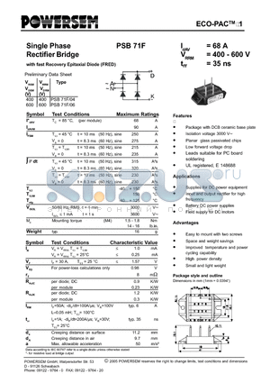 PSB71F datasheet - Single Phase Rectifier Bridge