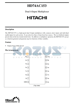 HD74AC153 datasheet - Dual 4-Input Multiplexer