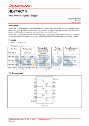 HD74AC14FPEL datasheet - Hex Inverter Schmitt Trigger