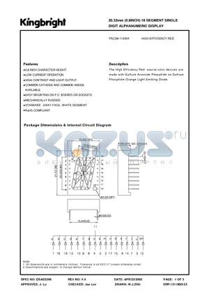 PSC08-11EWA datasheet - 20.32mm (0.81 INCH) 16 SEGMENT SINGLE DIGIT ALPHANUMERIC DISPLAY