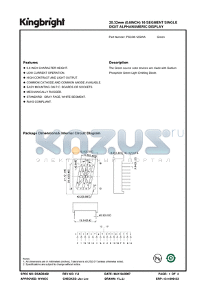 PSC08-12GWA datasheet - 20.32mm (0.8INCH) 16 SEGMENT SINGLE DIGIT ALPHANUMERIC DISPLAY