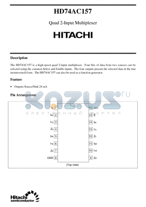 HD74AC157 datasheet - Quad 2-Input Multiplexer