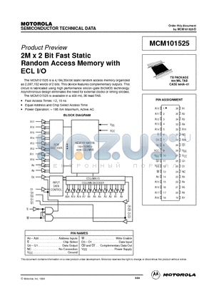 MCM101525B12 datasheet - 2M x 2 Bit Fast Static Random Access Memory with ECL I/O