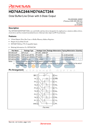 HD74AC244TELL datasheet - Octal Buffer/Line Driver with 3-State Output