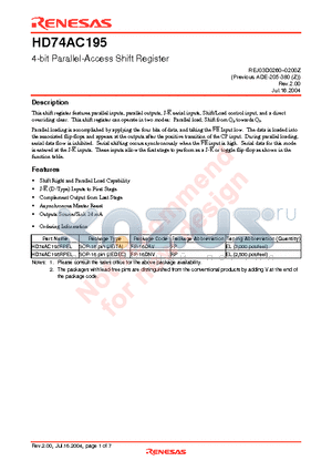 HD74AC195FPEL datasheet - 4-bit Parallel-Access Shift Register