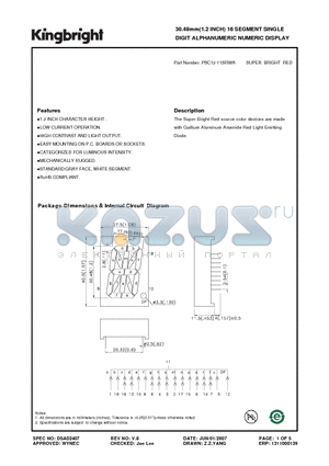 PSC12-11SRWA datasheet - 30.48mm(1.2 INCH) 16 SEGMENT SINGLE DIGIT ALPHANUMERIC NUMERIC DISPLAY