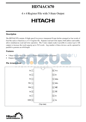 HD74AC670 datasheet - 4 x 4 Register File with 3-State Output