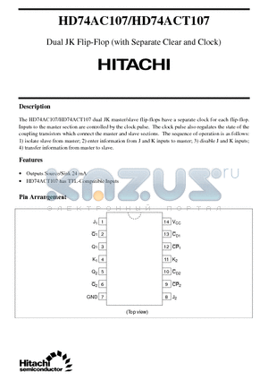 HD74ACT107 datasheet - Dual JK Flip-Flop (with Separate Clear and Clock)