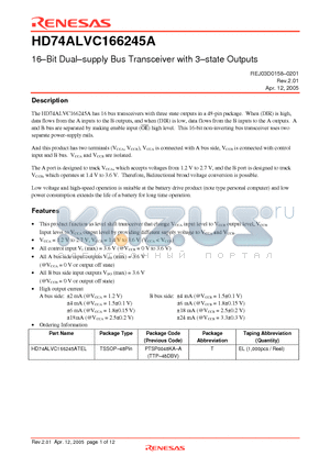 HD74ALVC166245ATEL datasheet - 16-Bit Dual-supply Bus Transceiver with 3-state Outputs