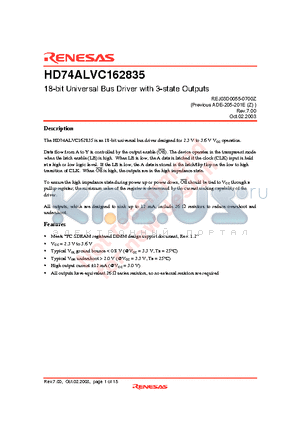 HD74ALVC162835 datasheet - 18-bit Universal Bus Driver with 3-state Outputs