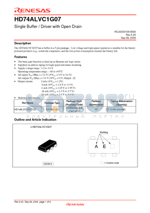 HD74ALVC1G07 datasheet - Single Buffer / Driver with Open Drain