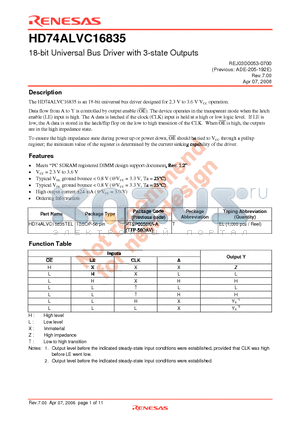 HD74ALVC16835TEL datasheet - 18-bit Universal Bus Driver with 3-state Outputs
