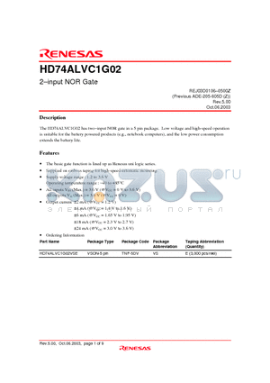 HD74ALVC1G02VSE datasheet - 2-input NOR Gate